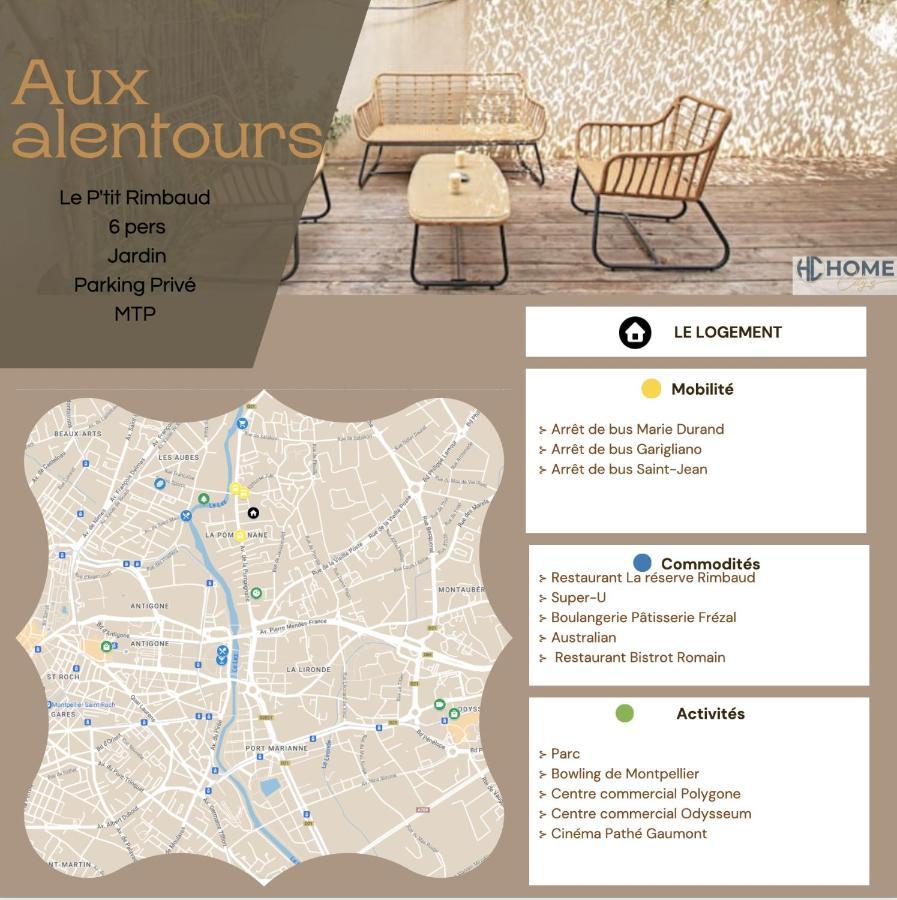 Le P'Tit Rimbaud, 6 Pers, Parking Prive, Jardin,Wifi Lägenhet Montpellier Exteriör bild